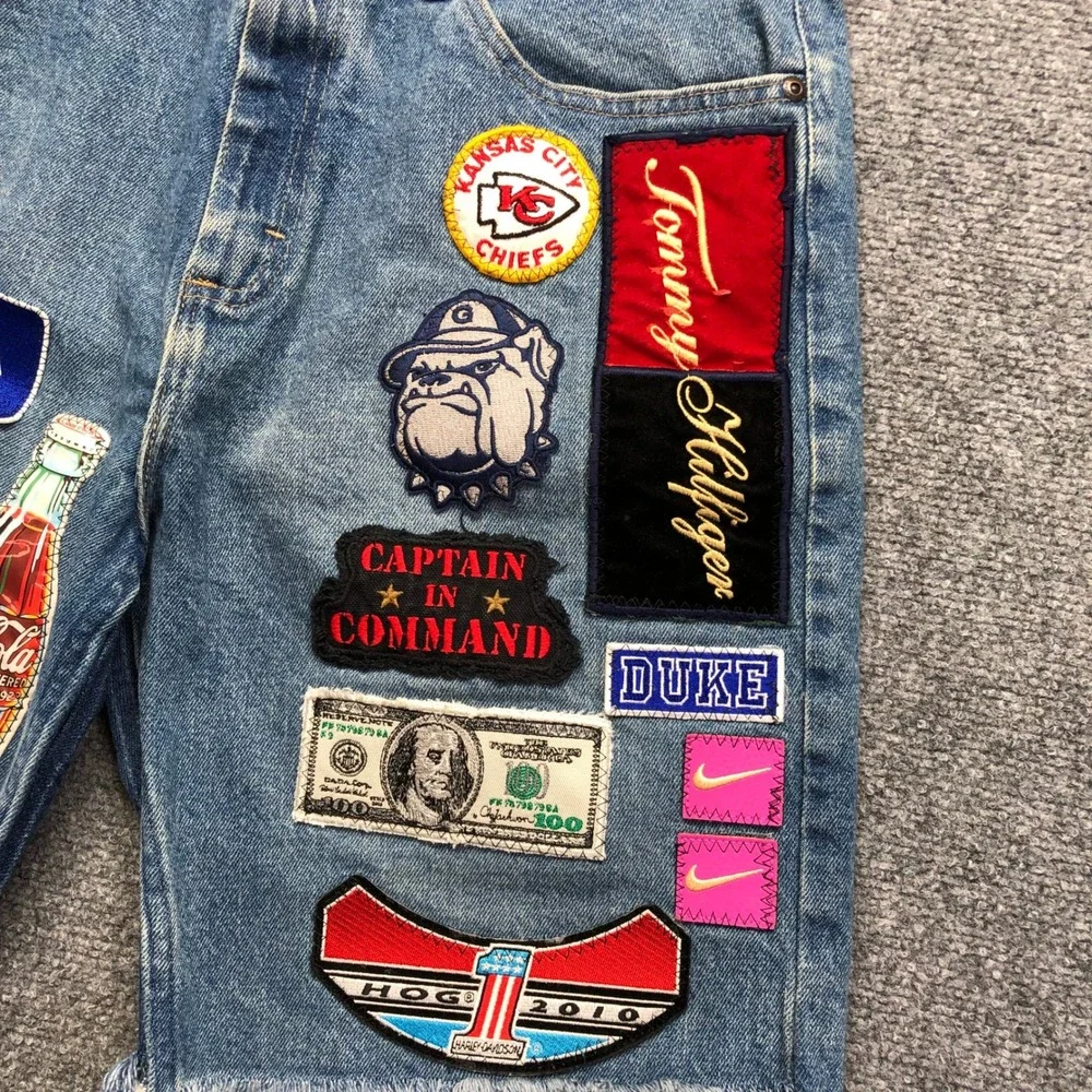 Mens Custom Vintage Patchwork Denim Shorts Light Wash Relaxed Fit Size 32